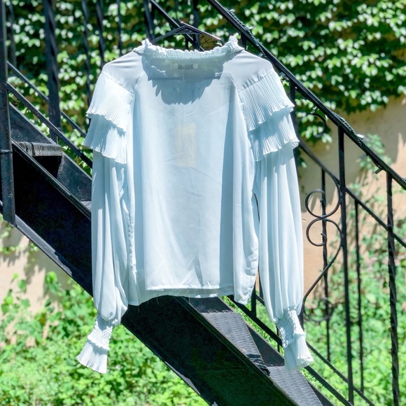 NWT Nasty Gal Blue Gravity Ties Ruffle Top Blouse - Picture 12 of 12